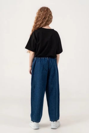 Kız Çocuk Şehir Stili Dikişli Baggy Kot Pantolon 2227