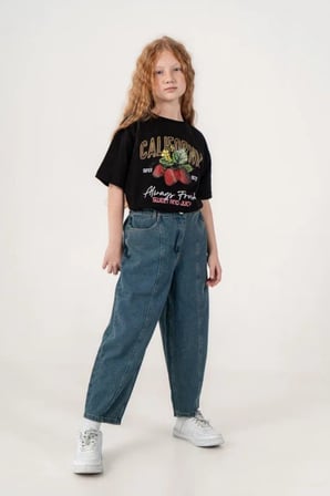 Kız Çocuk Şehir Stili Dikişli Baggy Kot Pantolon 2227