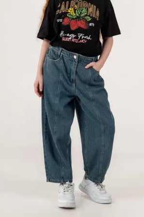 Kız Çocuk Şehir Stili Dikişli Baggy Kot Pantolon 2227