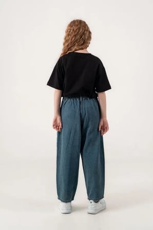 Kız Çocuk Şehir Stili Dikişli Baggy Kot Pantolon 2227
