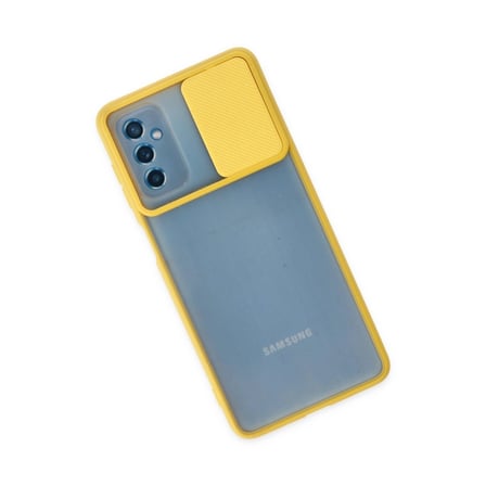 Samsung Galaxy M52 5g Kılıf Palm Buzlu Kamera Sürgülü Silikon - Sarı iegxx