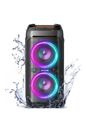 W-KING T11 Bluetooth Hoparlör 220W Partybox 24S Dinleme Işıklı IPX6 Kablosuz Stereo TWS Ses Bombası Siyah