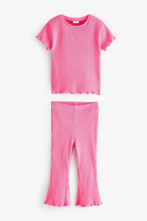 Pamuklu Pembe Ribanalı Kısa Kollu Alt Üst Takım