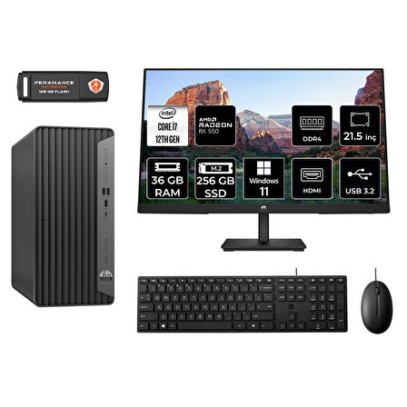 HP PRO TOWER 400 G9 M9EAD281 i7 12700 36GB RAM 256GB SSD RX550 4GB 21.5" W11P MASAÜSTÜ PC