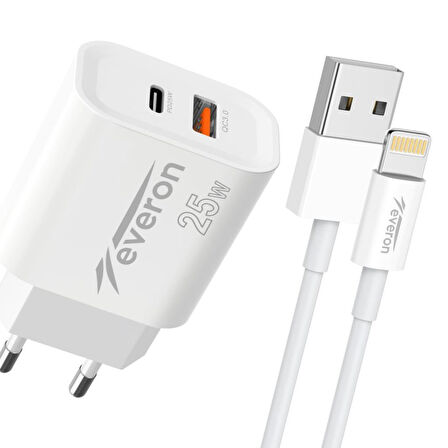 Everon 25w Usb iPhone Kablolu Hızlı Şarj Cihazı EVR-023-I