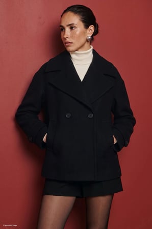 Kaşe Kısa Kaban Siyah