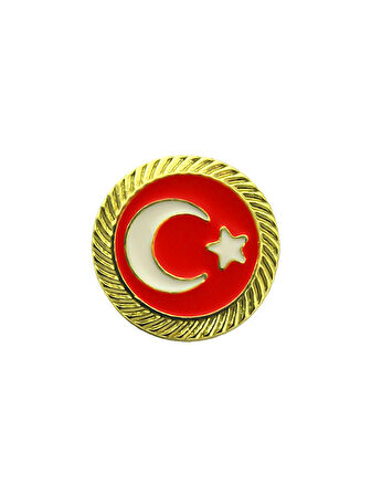 Türkiye Bayrak Kırmızı Beyaz Rozet 2 cm - Gold Görümümlü