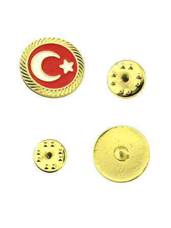 Türkiye Bayrak Kırmızı Beyaz Rozet 2 cm - Gold Görümümlü