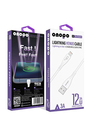 onopo İphone Apple Uyumlu  Lightning Usb Hızlı Şarj Ve Data Kablosu 3.0a / 1mt - D8