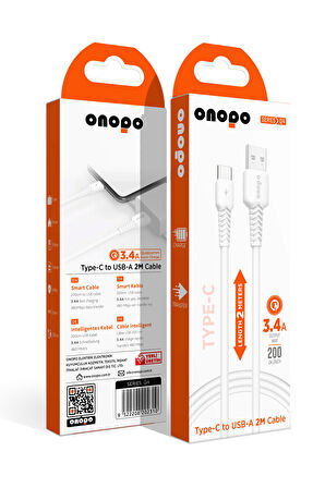 onopo Android Xiaomi Ve Samsung Uyumlu Type-c To Usb Kablo 3.4a Hızlı Şarj Ve Data Kablosu 2m - Q4