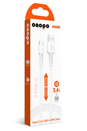 onopo Android Xiaomi Ve Samsung Uyumlu Type-c To Usb Kablo 3.4a Hızlı Şarj Ve Data Kablosu 2m - Q4
