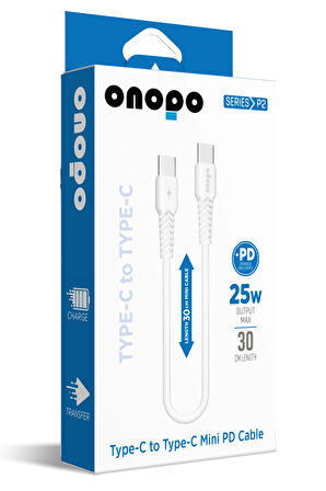 onopo Android Xiaomi Ve Samsung Uyumlu Type-C To Type-C Mini Pd 25W Hızlı Şarj ve Data Kablosu 30CM - P2