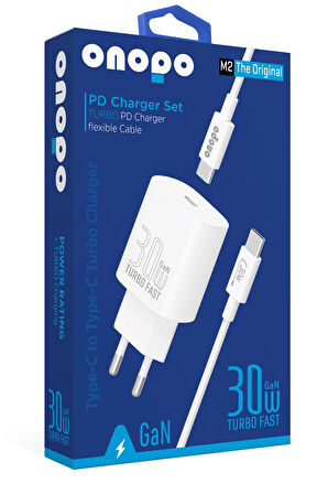 onopo 30W Turbo PD Type-C Hızlı Şarj Cihazı Adaptör + Şarj Kablosu - M2