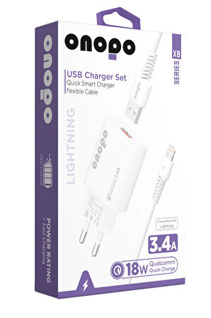 onopo İphone Apple Uyumlu Lightning Usb 3.4a Iphone Hızlı Şarj Cihazı Uyumlu 18w - X8