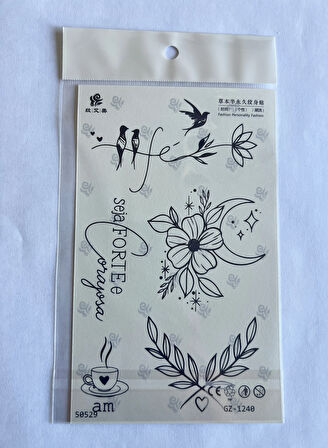 Harfler 4 adet Birden 3 hafta Kalıcı  Geçici yapıştırma Dövme 18x11 cm