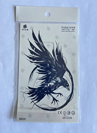 Aslan Karga 4 adet Birden 3 hafta Kalıcı  Geçici yapıştırma Dövme 18x11 cm