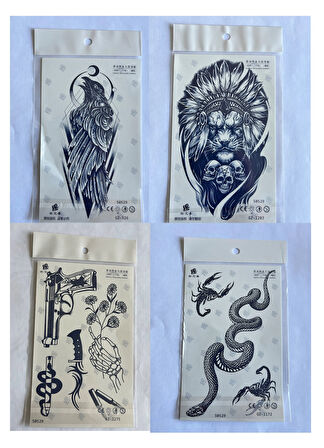 Karga Yılan 4 adet Birden 3 hafta Kalıcı  Geçici yapıştırma Dövme 18x11 cm