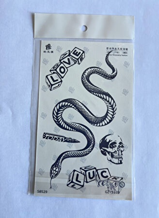 Kartal Yılan 4 adet Birden 3 hafta Kalıcı  Geçici yapıştırma Dövme 18x11 cm