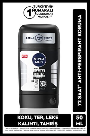 Nivea MEN Erkek Stick Deodorant Black&white Invisible Original 150ml, 72 Saat Anti-perspirant Ter Koruması