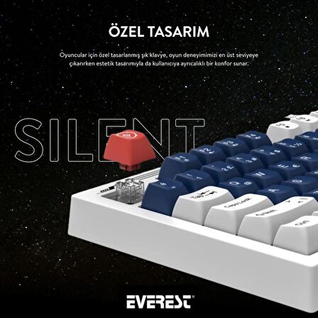 Everest KB-98 SILENT Mavi/Beyaz/Kırmızı SESSİZ Rainbow Q Membrane Oyuncu Klavyesi