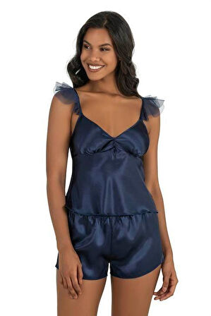 Aria's Closet Lacivert Saten Şort Takımı 9212