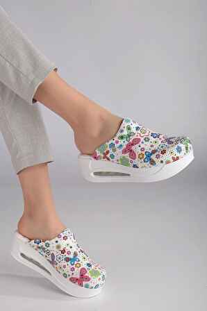 Ortopedik Sabo Terlik Doktor Hemşire Hastane Aşçı Terliği Kadın Kelebek Desenli