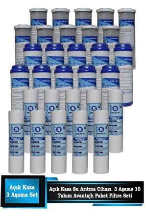 Açık Kasa Su Arıtma Cihazı 3 Aşamalı Cift Karbolu Filtre Bakım Seti Avantaj Paket 10 Takım