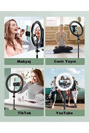 10"inç ring light Youtuber Tiktok Çekim Işıklı Telefon Tutucu Influencer Makyaj Işığı 2.10 M tripod