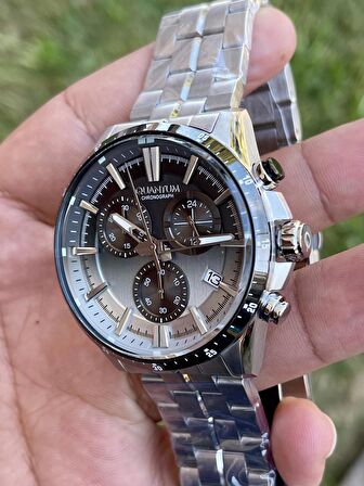 PWG1111.350 Quantum chronograph özellikli gümüş siyah kadranlı çelik erkek kol saati