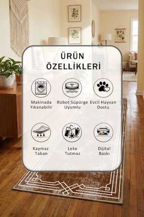 Ehl-60-2 Modern Dijital Baskı Yıkanabilir Kaymaz Yolluk Halı