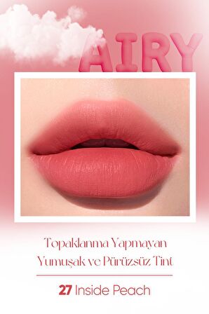 Uzun Süre Kalıcı ve Hafif Formüllü, Kadife Bitişli Tint Peripera Ink Airy Velvet (27 Inside Peach)