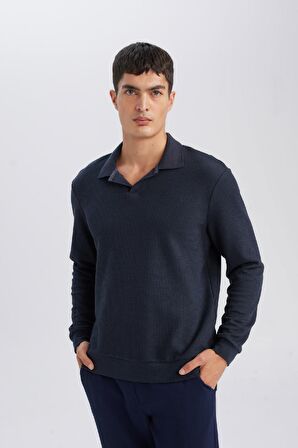 DeFacto Regular Fit Polo Yaka Jakarlı Triko Sweatshirt A9785AX24AUNV163