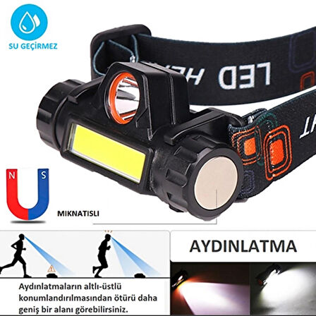 Dağcılık Tırmanışı ve Gece Koşucuları İçin Su Geçirmez COB Led Kafa Lambası 1200 Lümen Usb Şarjlı 