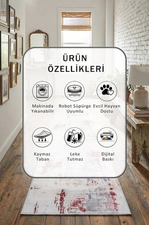 Yıkanabilir Kaymaz Soft Dijital Baskılı Yolluk Halı Tüy Tutmaz