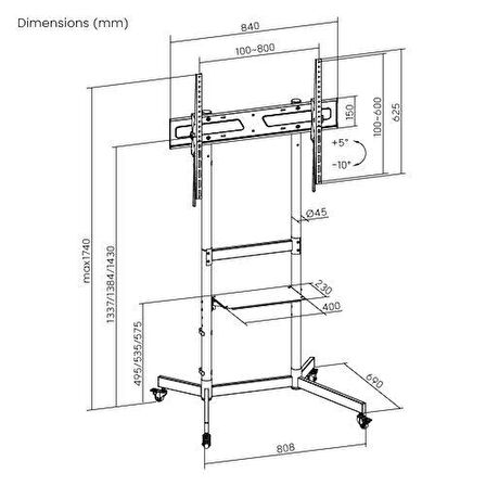 Tayfun 65'' Uyumlu Yürüyen Tekerlekli Ayaklı Led Tv Monitör Standı