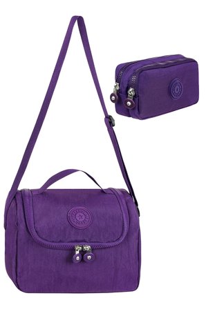Beslenme Cantasi 2’LI Set Krinkil Kumas Termal Cantasi + Cift Bolmeli Kalemlik Mor GALB Leather