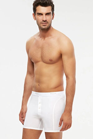 Erkek Penye Likra Compact Uzun Boxer Çift Düğmeli 2 Li