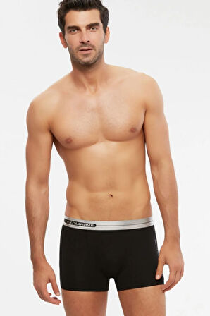 Erkek Siyah Penye Modal Gümüş Kemer Detaylı Boxer 2 Li