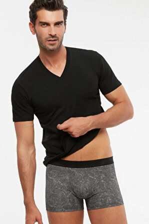 Erkek Siyah Penye Modal V Yaka Antonio T-shirt Atlet 2 Li