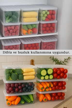3'lü Buzdolabı Düzenleyici Organizer - Difriz ve Mikrodalga Uyumlu Saklama Kabı Seti 3x2400 ml