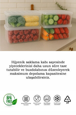 3'lü Buzdolabı Düzenleyici Organizer - Difriz ve Mikrodalga Uyumlu Saklama Kabı Seti 3x2400 ml