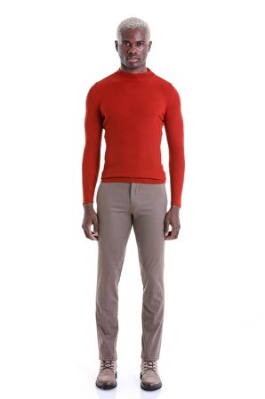 Kiremit Regular Fit Düz Balıkçı Yaka Klasik Yün Triko Kazak | XXL