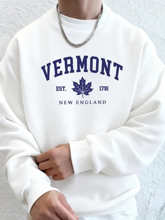 Vermont New England Est 1791 Baskılı Kapüşonlular Erkek Yumuşak Polar Eşofman Rahat Sonbahar