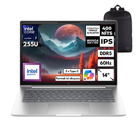 HP Elitebook 6 Ultra 7-255U 16-GBDDR5 512 GBSSD Intel Graphics 14" WUXGA Windows 11 Pro + HMF Sırt Çantası C9XW2ETHMF16