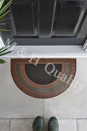 Dekoratif Yarım Ay Versace Model Kapı Önü Paspası Yıkanabilir Toz Alıcı Halı Bakır Renk