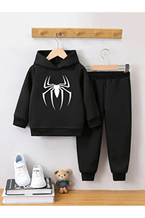 Örümcek Baskılı Kız Ve Erkek Çocuklar Için Premium 3. Iplik Compact Sweatshirt & Eşofman Takımı