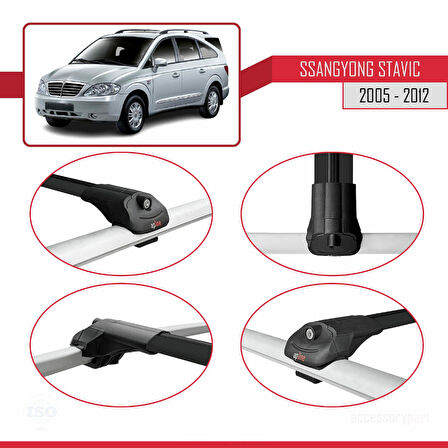Ssangyong Stavic 2005-2012 Arası ile Uyumlu ACE-1 Ara Atkı Tavan Barı Siyah 2 Adet