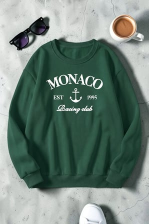 Unisex Monaco Baskılı Bisiklet Yaka Sweatshirt