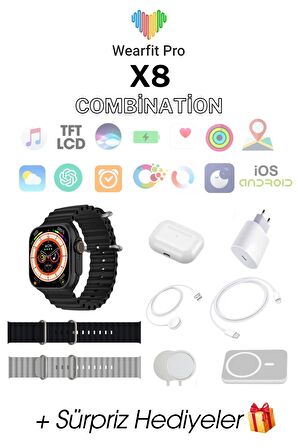 WEARFİT X8 COMBİNATİON Akıllı Kol Saati Smart Watch Model:inç 49mm TFT Ekran (SİYAH)