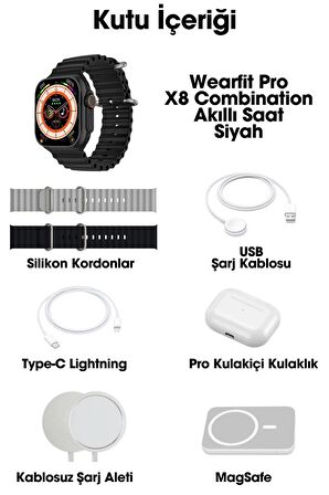 WEARFİT X8 COMBİNATİON Akıllı Kol Saati Smart Watch Model:inç 49mm TFT Ekran (SİYAH)